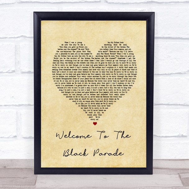 My Chemical Romance Welcome To The Black Parade Vintage Heart Song Lyric Print