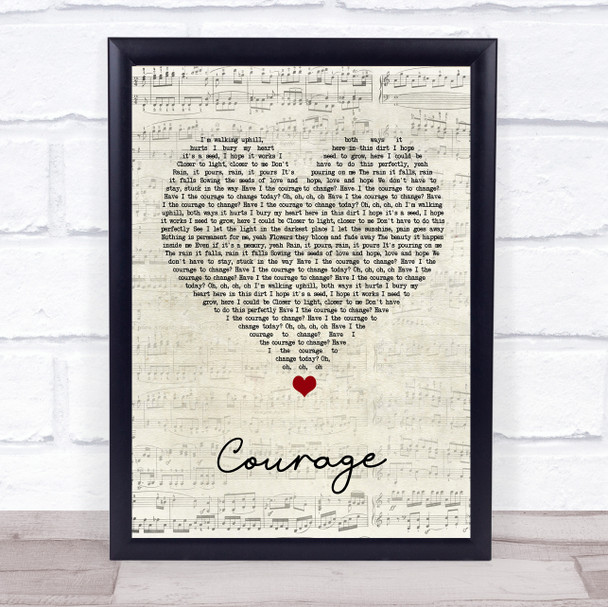 Pink Courage Script Heart Song Lyric Wall Art Print