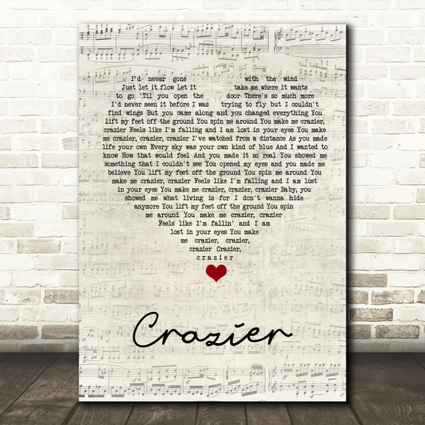 Taylor Swift Crazier Script Heart Song Lyric Wall Art Print