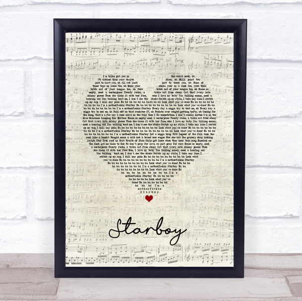 The Weeknd Starboy Script Heart Song Lyric Wall Art Print