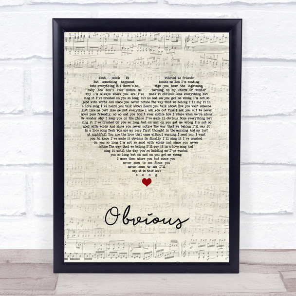 Westlife Obvious Script Heart Song Lyric Wall Art Print