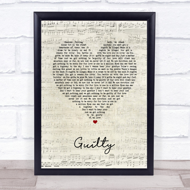 Barbra Streisand & Barry Gibb Guilty Script Heart Song Lyric Wall Art Print