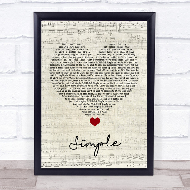 Florida Georgia Line Simple Script Heart Song Lyric Wall Art Print