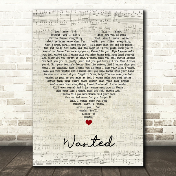 Hunter Hayes Wanted Script Heart Song Lyric Wall Art Print