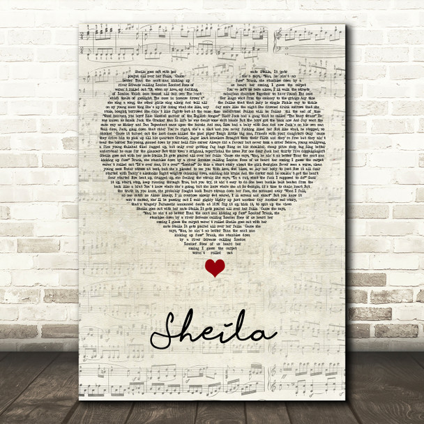 Jamie T Sheila Script Heart Song Lyric Wall Art Print