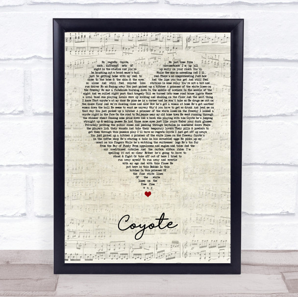 Joni Mitchell Coyote Script Heart Song Lyric Wall Art Print