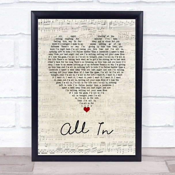 Lifehouse All In Script Heart Song Lyric Wall Art Print