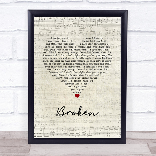 Seether Broken Script Heart Song Lyric Wall Art Print