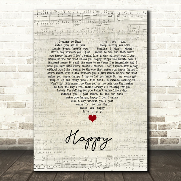 Secrets in Stereo Happy Script Heart Song Lyric Wall Art Print