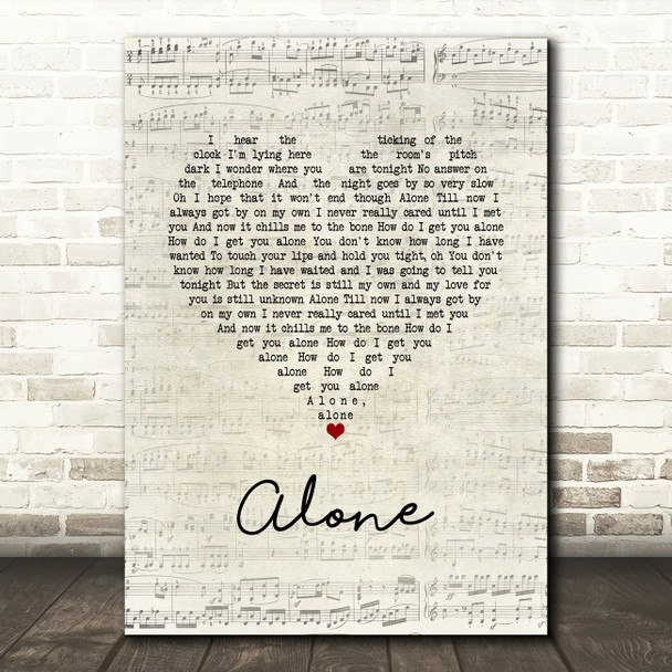 Heart Alone Script Heart Song Lyric Wall Art Print