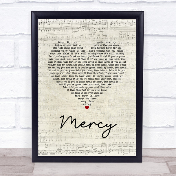 Brett Young Mercy Script Heart Song Lyric Wall Art Print