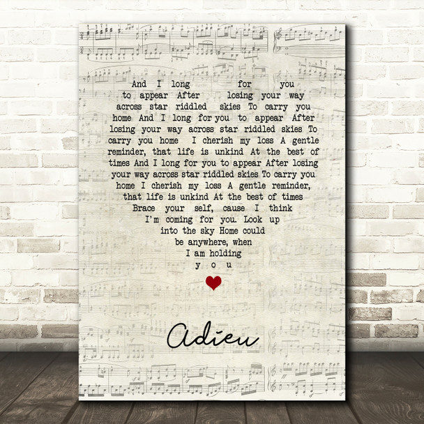 Enter Shikari Adieu Script Heart Song Lyric Wall Art Print