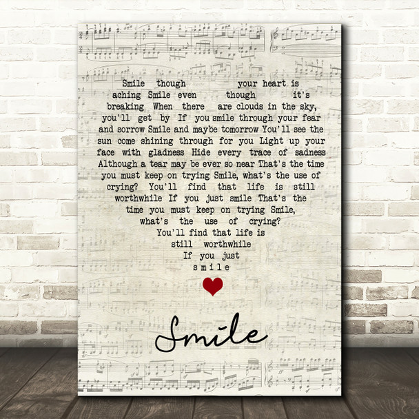 Frank Sinatra Smile Script Heart Song Lyric Wall Art Print