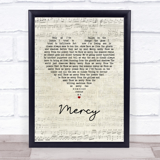 Muse Mercy Script Heart Song Lyric Wall Art Print