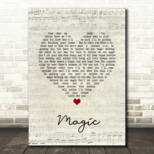 Olivia Newton-John Magic Script Heart Song Lyric Wall Art Print