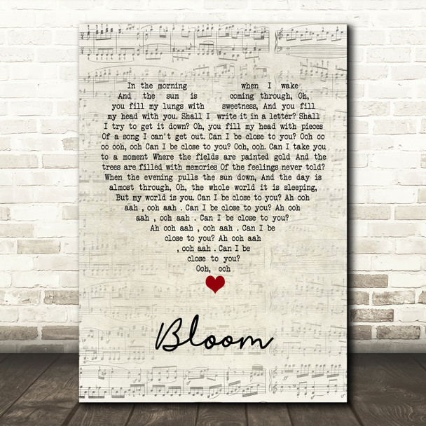 The Paper Kites Bloom Script Heart Song Lyric Wall Art Print