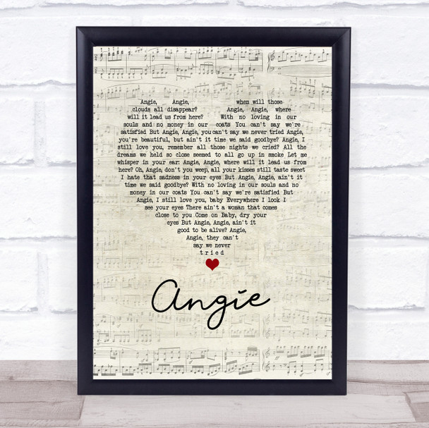 The Rolling Stones Angie Script Heart Song Lyric Wall Art Print