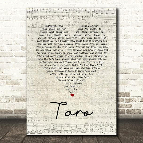 alt-J Taro Script Heart Song Lyric Wall Art Print