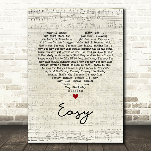 Lionel Richie Easy Script Heart Song Lyric Wall Art Print