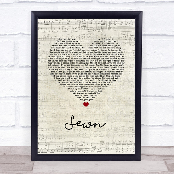 The Feeling Sewn Script Heart Song Lyric Wall Art Print