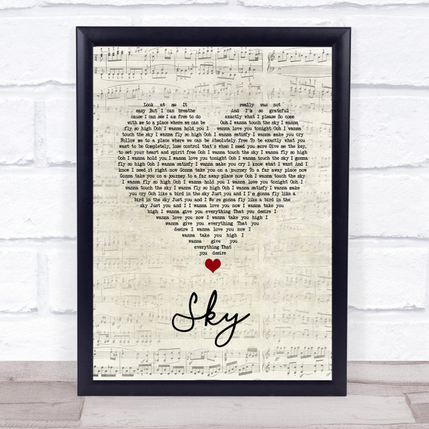 Sonique Sky Script Heart Song Lyric Wall Art Print