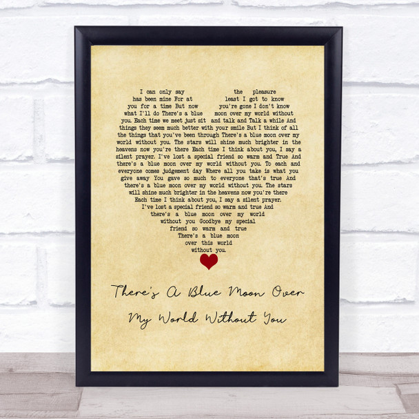 Daniel O'Donnell There's A Blue Moon Over My World Without You Vintage Heart Song Lyric Wall Art Print