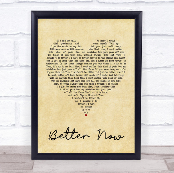 Rascal Flatts Better Now Vintage Heart Song Lyric Quote Print
