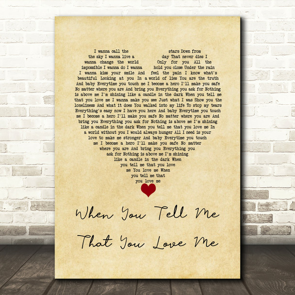 Diana Ross When You Tell Me That You Love Me Vintage Heart Song Lyric Wall Art Print