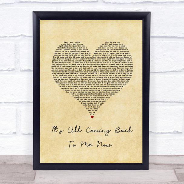 Celine Dion It's All Coming Back To Me Now Vintage Heart Song Lyric Wall Art Print