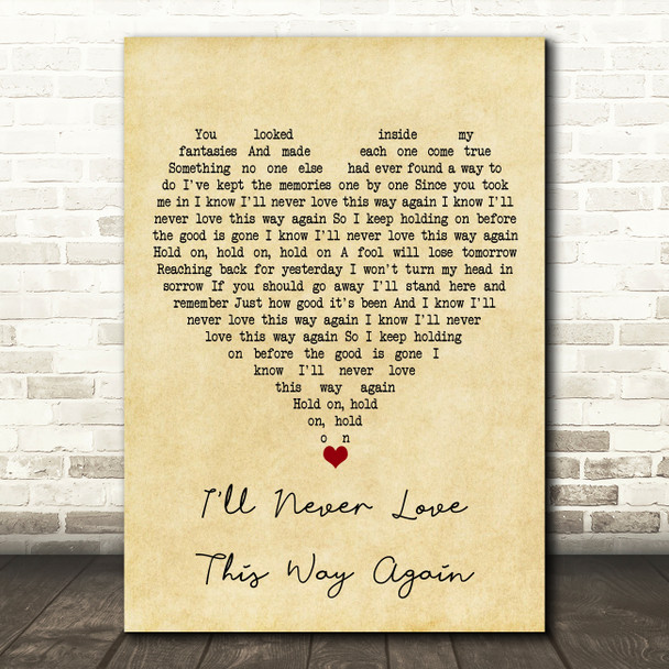 Dionne Warwick I'll Never Love This Way Again Vintage Heart Song Lyric Wall Art Print