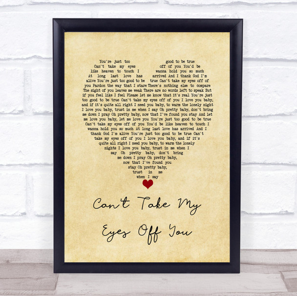 The Four Seasons Can't Take My Eyes Off You Vintage Heart Song Lyric Wall Art Print