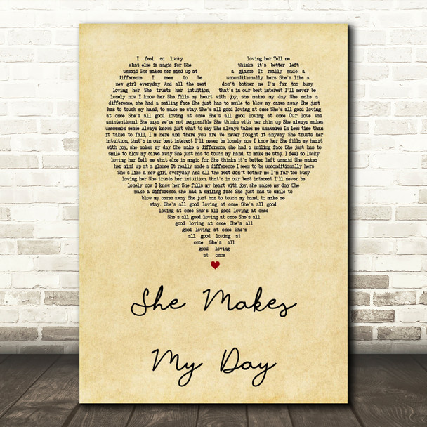 Robert Palmer She Makes My Day Vintage Heart Song Lyric Quote Print