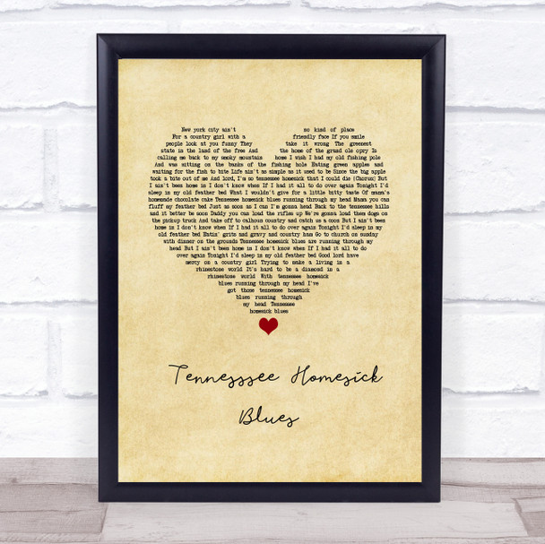 Dolly Parton Tennesssee Homesick Blues Vintage Heart Song Lyric Wall Art Print