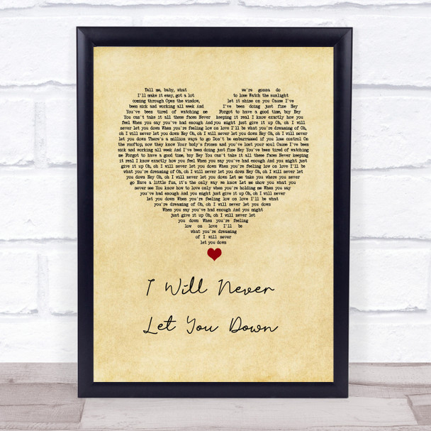 Rita Ora I Will Never Let You Down Vintage Heart Song Lyric Wall Art Print