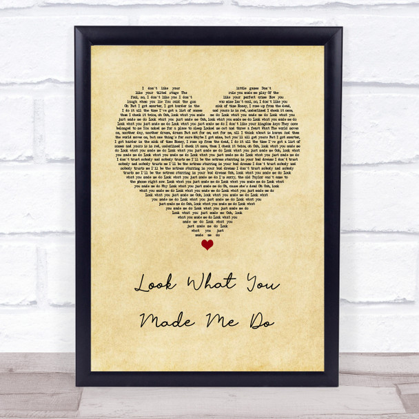 Taylor Swift Look What You Made Me Do Vintage Heart Song Lyric Wall Art Print