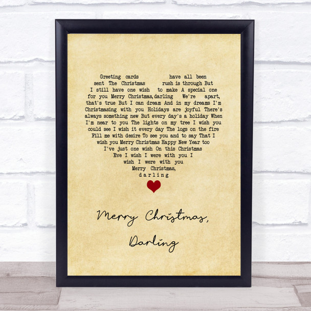 The Carpenters Merry Christmas, Darling Vintage Heart Song Lyric Wall Art Print