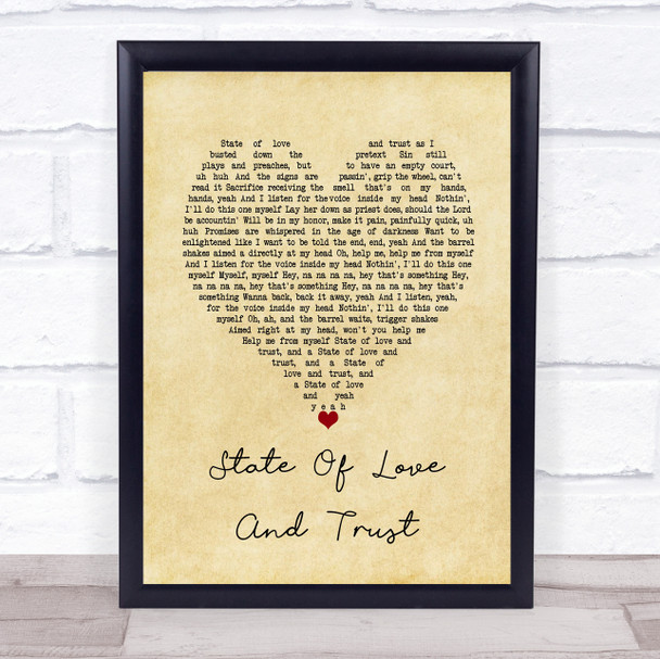 Pearl Jam State Of Love And Trust Vintage Heart Song Lyric Wall Art Print
