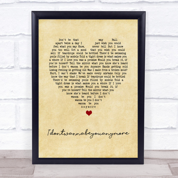 Billie Eilish Idontwannabeyouanymore Vintage Heart Song Lyric Wall Art Print