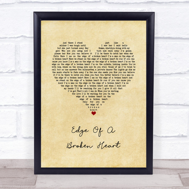 Bon Jovi Edge Of A Broken Heart Vintage Heart Song Lyric Wall Art Print