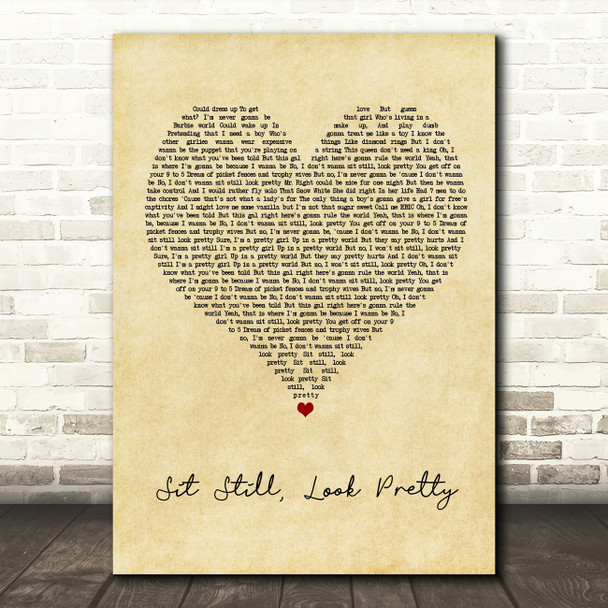 Daya Sit Still, Look Pretty Vintage Heart Song Lyric Wall Art Print