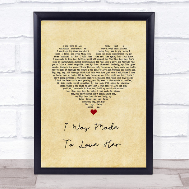 Stevie Wonder I Was Made To Love Her Vintage Heart Song Lyric Wall Art Print