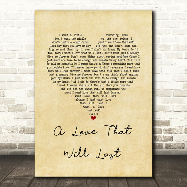 Renee Olstead A Love That Will Last Vintage Heart Song Lyric Wall Art Print