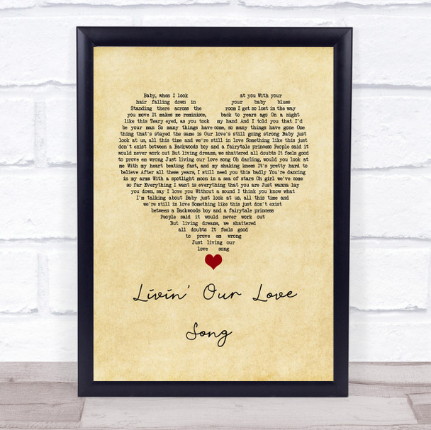 Jason Michael Carroll Livin' Our Love Song Vintage Heart Song Lyric Wall Art Print