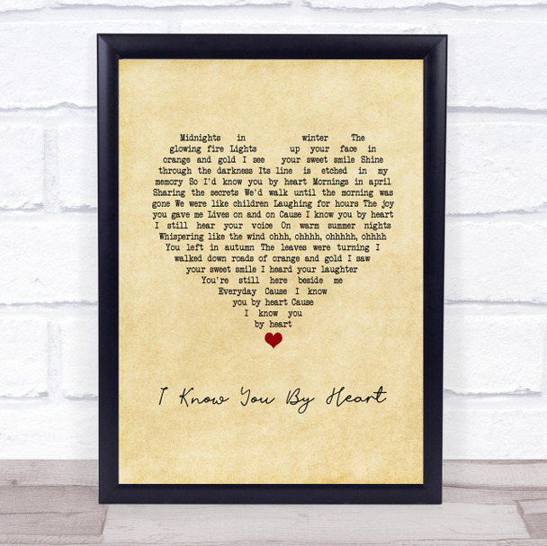 Eva Cassidy I Know You By Heart Vintage Heart Song Lyric Wall Art Print