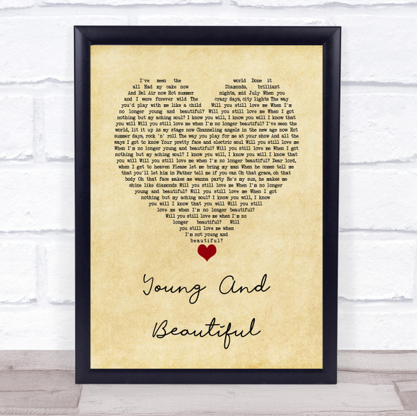 Lana Del Rey Young And Beautiful Vintage Heart Song Lyric Wall Art Print