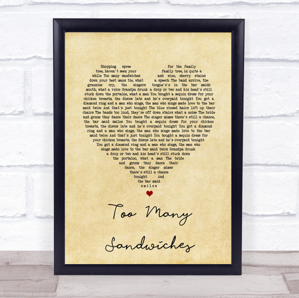 Stereophonics Too Many Sandwiches Vintage Heart Song Lyric Wall Art Print