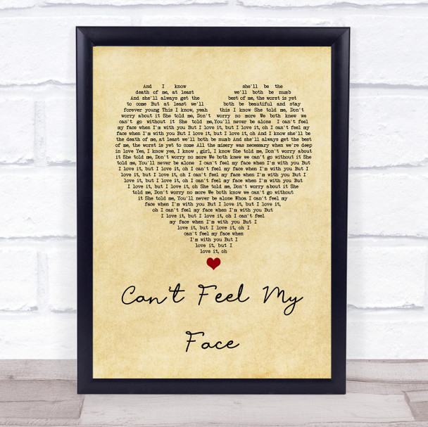 The Weeknd Can't Feel My Face Vintage Heart Song Lyric Wall Art Print