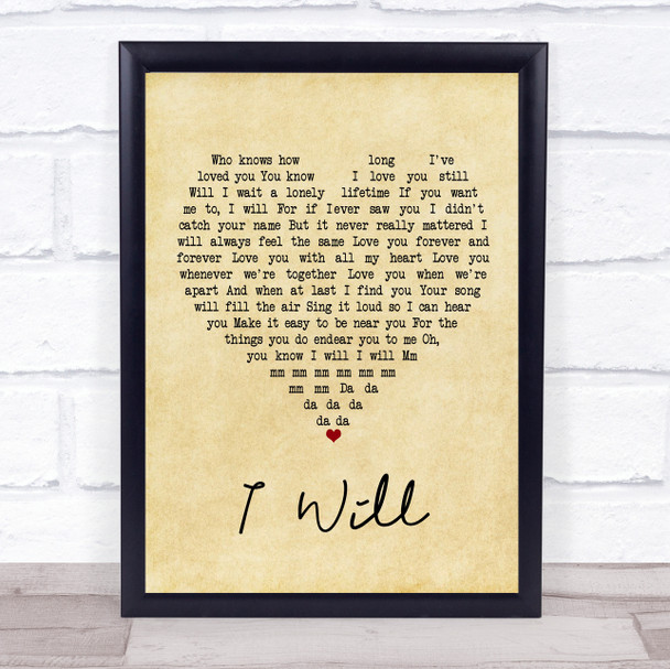 The Beatles I Will Vintage Heart Song Lyric Quote Print