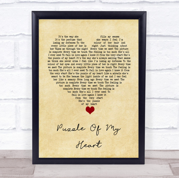 Westlife Puzzle Of My Heart Vintage Heart Song Lyric Wall Art Print