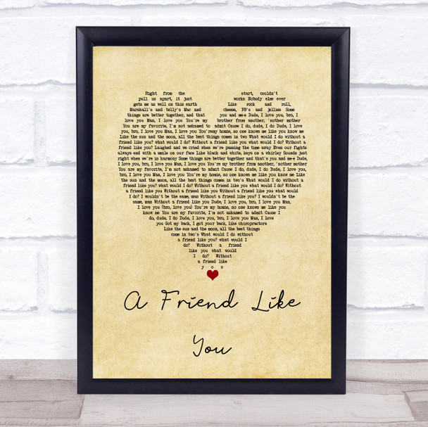 Andy Grammer A Friend Like You Vintage Heart Song Lyric Wall Art Print